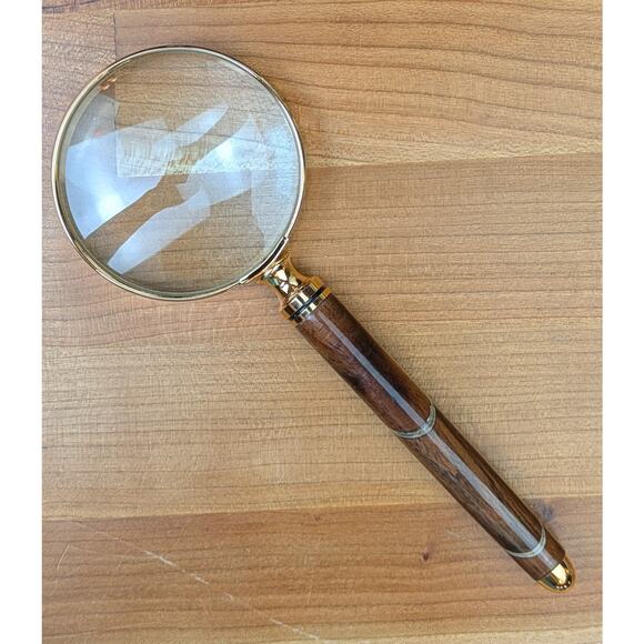 Walnut & Maple Wood Handle Magnifying Glass 7" Handcrafted USA Handheld Gift - Picture 4 of 8